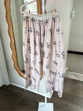 Farm Girl Pink Beige Turnip Beat Floral Cropped Pants